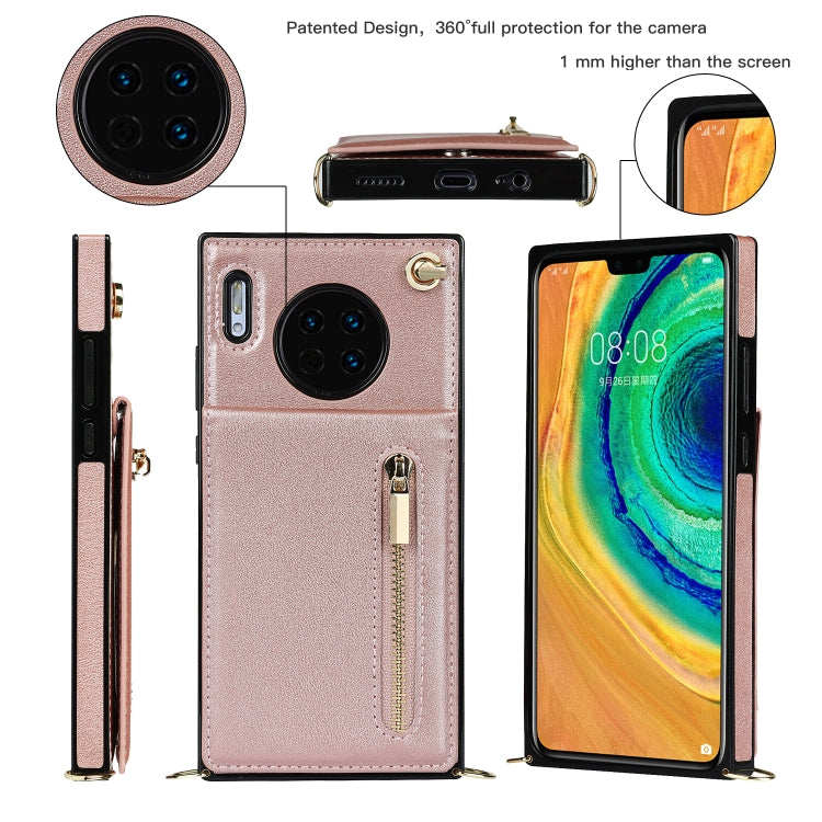For Huawei Mate 30 Pro Cross-body Zipper Square TPU+PU Back Cover Case with Holder & Card Slots & Wallet & Strap