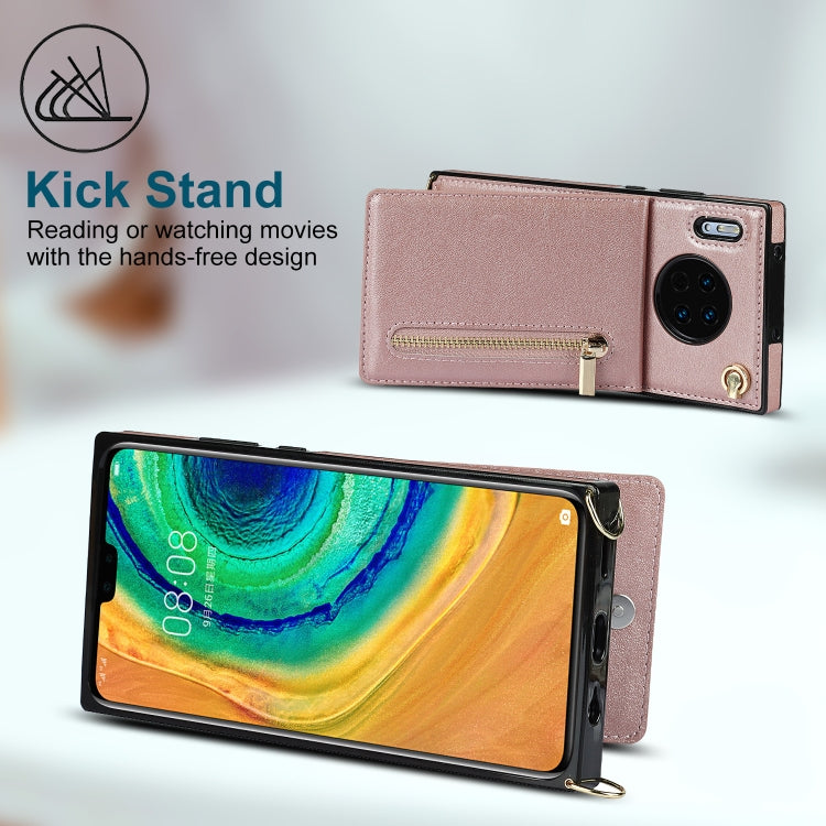For Huawei Mate 30 Pro Cross-body Zipper Square TPU+PU Back Cover Case with Holder & Card Slots & Wallet & Strap