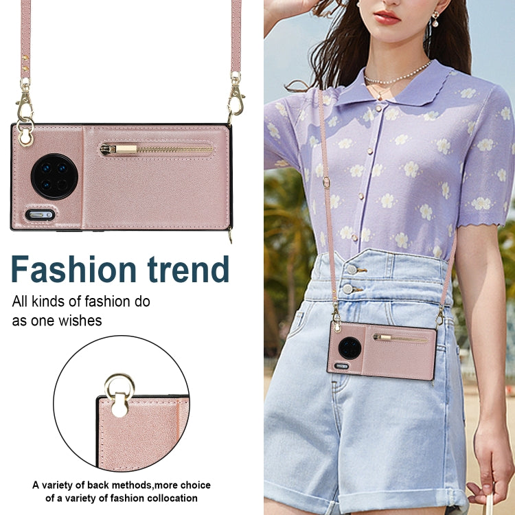 For Huawei Mate 30 Pro Cross-body Zipper Square TPU+PU Back Cover Case with Holder & Card Slots & Wallet & Strap