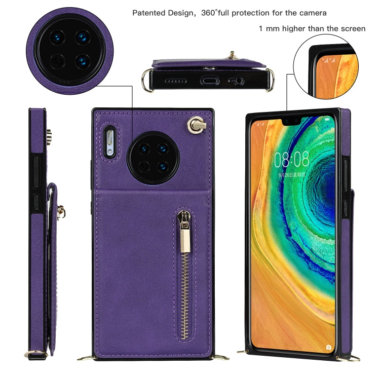 For Huawei Mate 30 Pro Cross-body Zipper Square TPU+PU Back Cover Case with Holder & Card Slots & Wallet & Strap