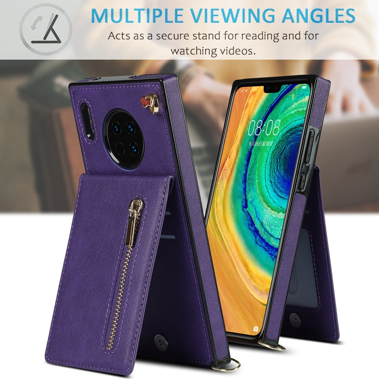 For Huawei Mate 30 Pro Cross-body Zipper Square TPU+PU Back Cover Case with Holder & Card Slots & Wallet & Strap