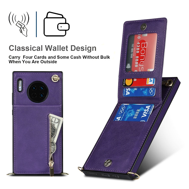 For Huawei Mate 30 Pro Cross-body Zipper Square TPU+PU Back Cover Case with Holder & Card Slots & Wallet & Strap