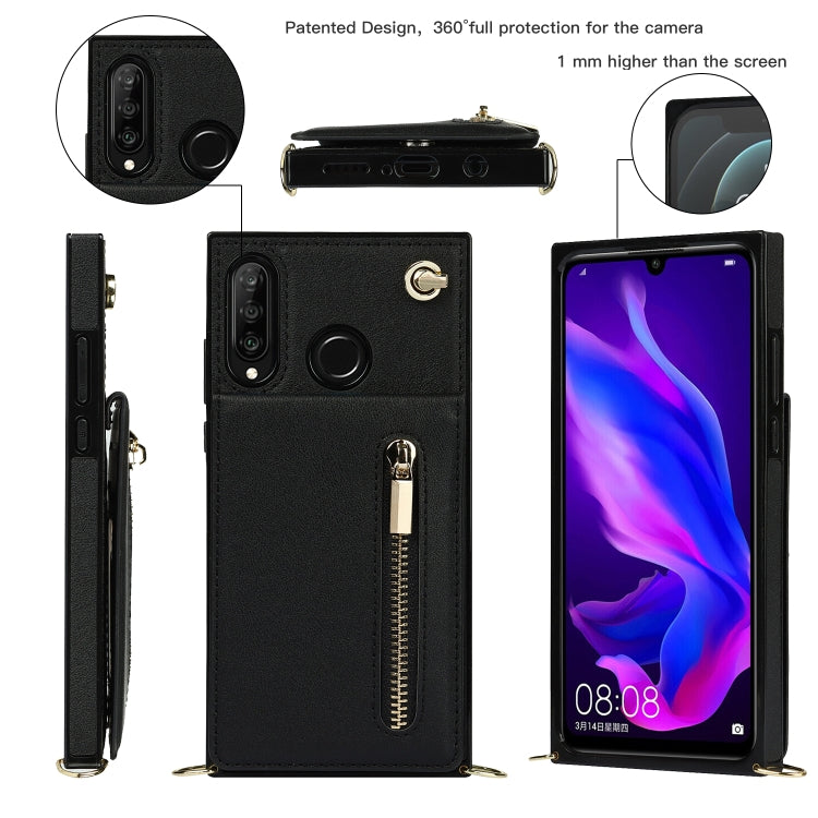 For Huawei P30 Lite Cross-body Zipper Square TPU+PU Back Cover Case with Holder & Card Slots & Wallet & Strap