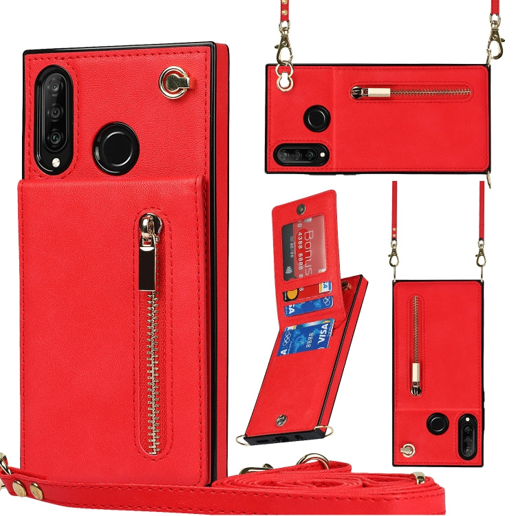 For Huawei P30 Lite Cross-body Zipper Square TPU+PU Back Cover Case with Holder & Card Slots & Wallet & Strap