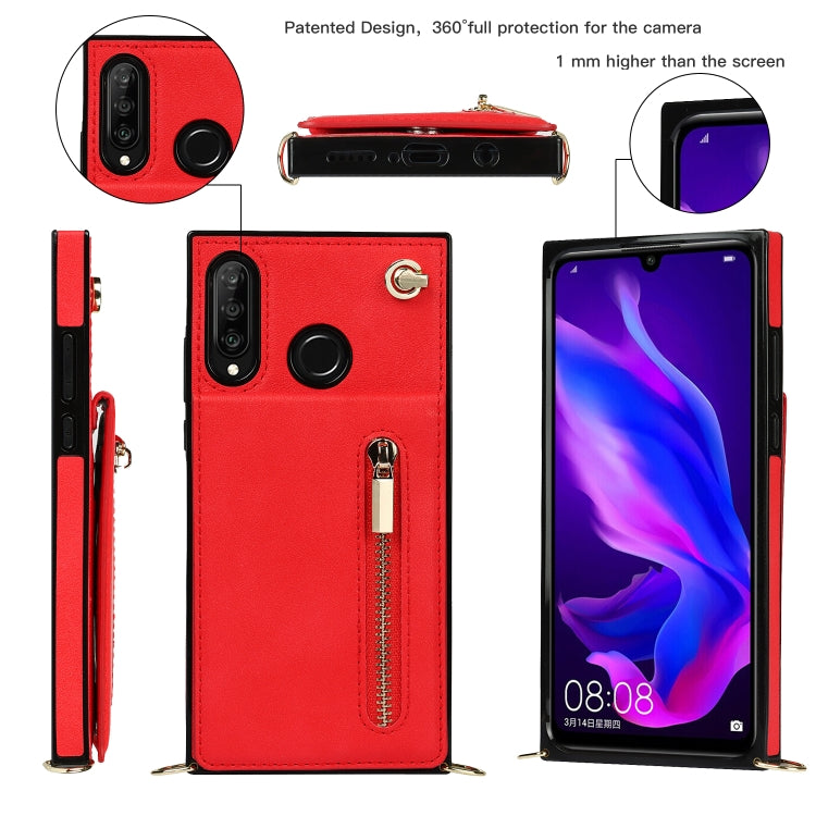 For Huawei P30 Lite Cross-body Zipper Square TPU+PU Back Cover Case with Holder & Card Slots & Wallet & Strap