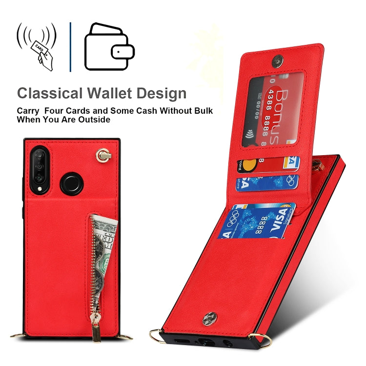 For Huawei P30 Lite Cross-body Zipper Square TPU+PU Back Cover Case with Holder & Card Slots & Wallet & Strap