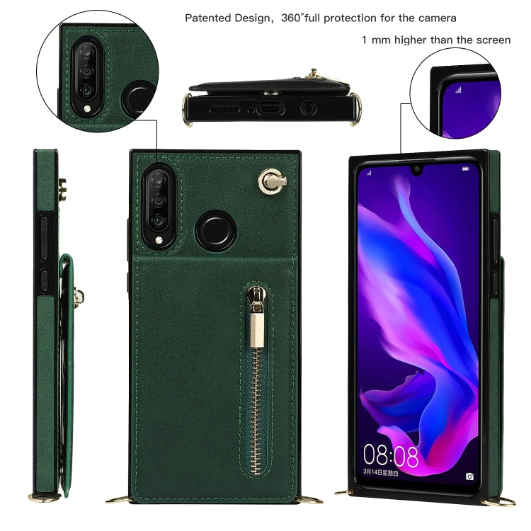 For Huawei P30 Lite Cross-body Zipper Square TPU+PU Back Cover Case with Holder & Card Slots & Wallet & Strap