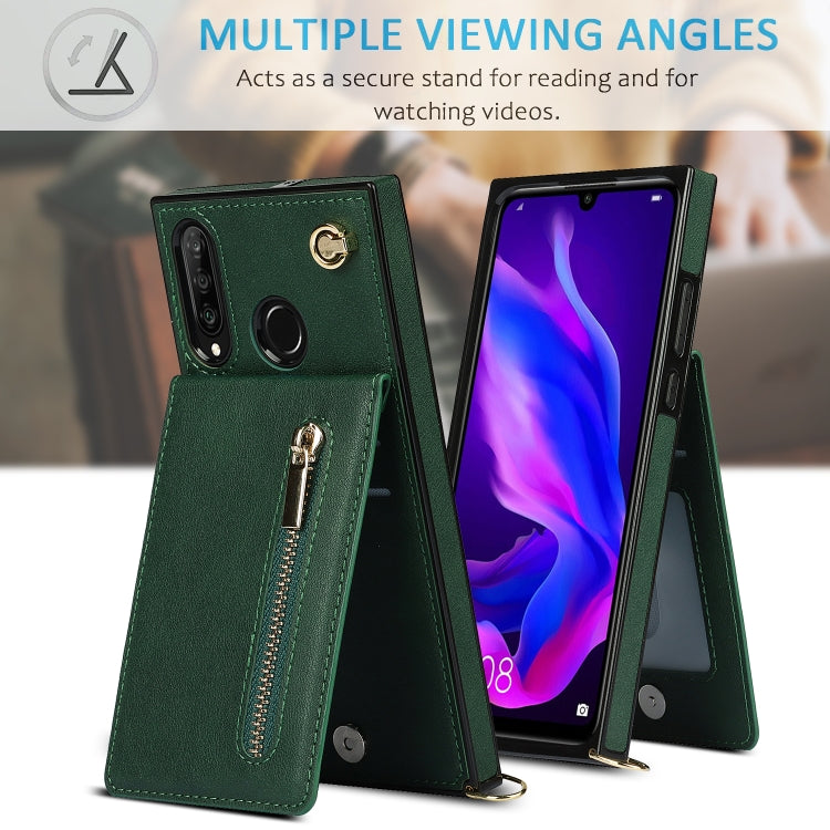 For Huawei P30 Lite Cross-body Zipper Square TPU+PU Back Cover Case with Holder & Card Slots & Wallet & Strap
