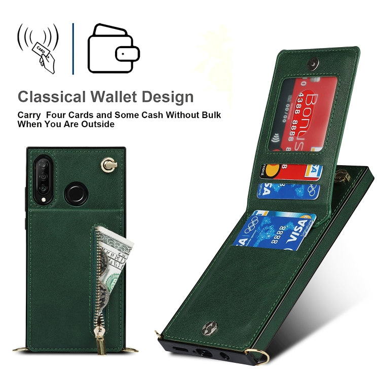 For Huawei P30 Lite Cross-body Zipper Square TPU+PU Back Cover Case with Holder & Card Slots & Wallet & Strap