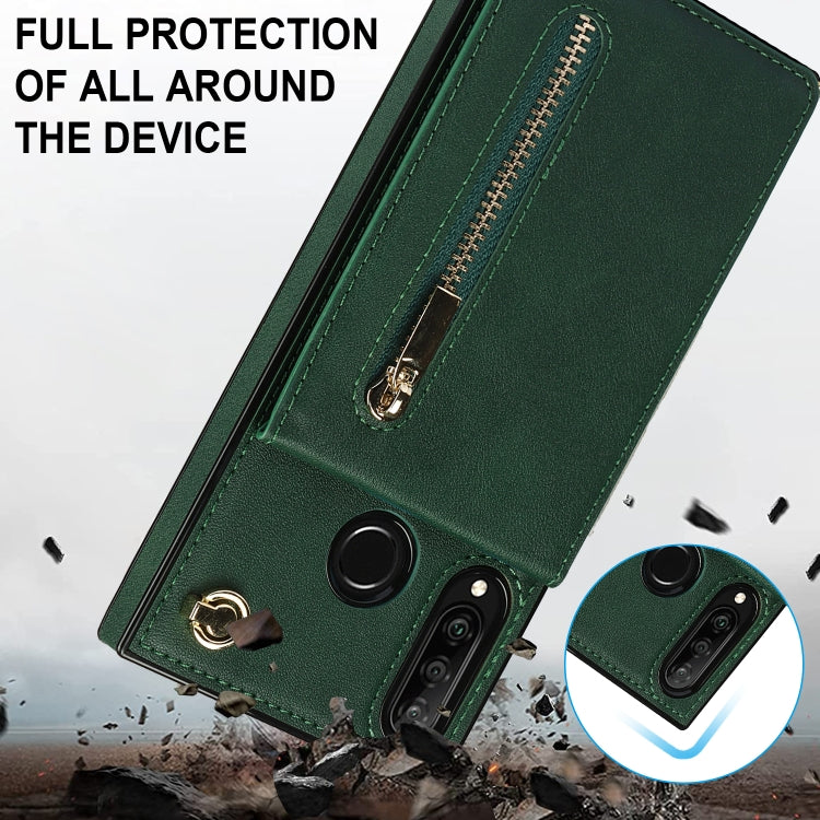For Huawei P30 Lite Cross-body Zipper Square TPU+PU Back Cover Case with Holder & Card Slots & Wallet & Strap