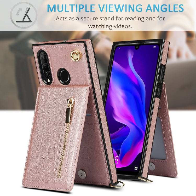 For Huawei P30 Lite Cross-body Zipper Square TPU+PU Back Cover Case with Holder & Card Slots & Wallet & Strap