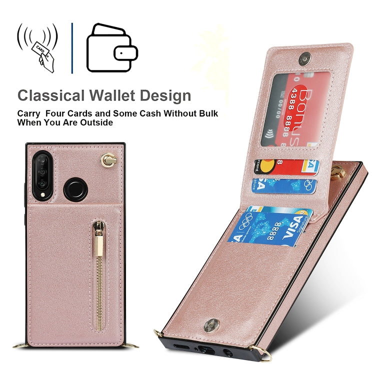 For Huawei P30 Lite Cross-body Zipper Square TPU+PU Back Cover Case with Holder & Card Slots & Wallet & Strap