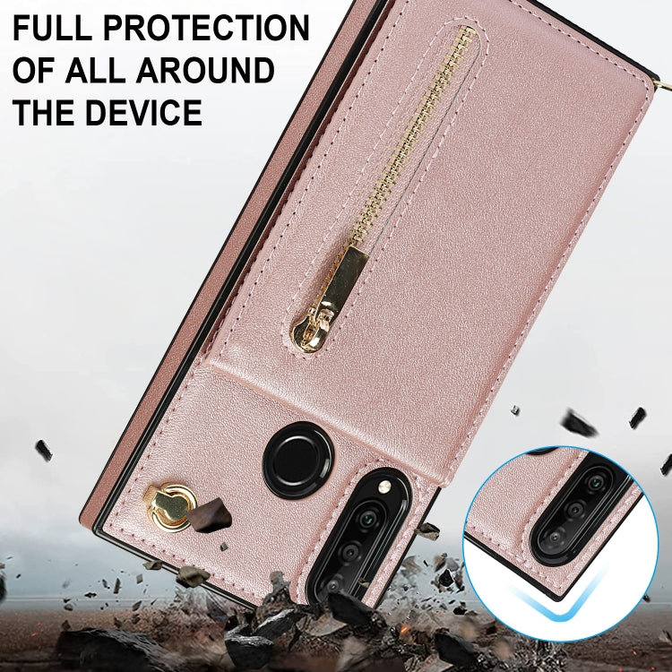 For Huawei P30 Lite Cross-body Zipper Square TPU+PU Back Cover Case with Holder & Card Slots & Wallet & Strap