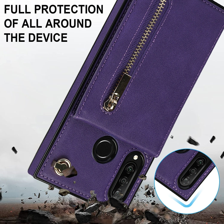For Huawei P30 Lite Cross-body Zipper Square TPU+PU Back Cover Case with Holder & Card Slots & Wallet & Strap