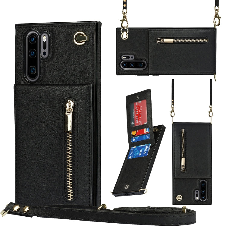 For Huawei P30 Pro Cross-body Zipper Square TPU+PU Back Cover Case with Holder & Card Slots & Wallet & Strap