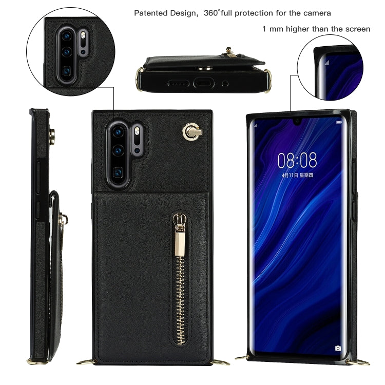 For Huawei P30 Pro Cross-body Zipper Square TPU+PU Back Cover Case with Holder & Card Slots & Wallet & Strap