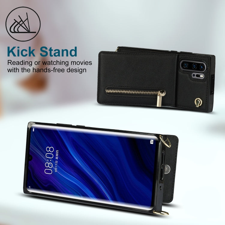 For Huawei P30 Pro Cross-body Zipper Square TPU+PU Back Cover Case with Holder & Card Slots & Wallet & Strap