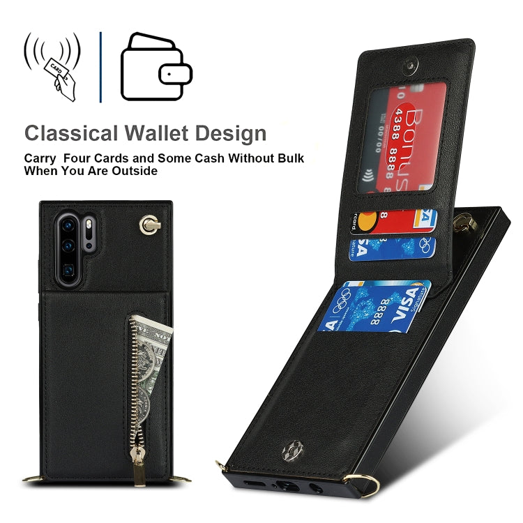For Huawei P30 Pro Cross-body Zipper Square TPU+PU Back Cover Case with Holder & Card Slots & Wallet & Strap