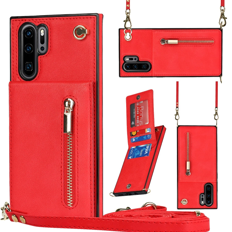 For Huawei P30 Pro Cross-body Zipper Square TPU+PU Back Cover Case with Holder & Card Slots & Wallet & Strap