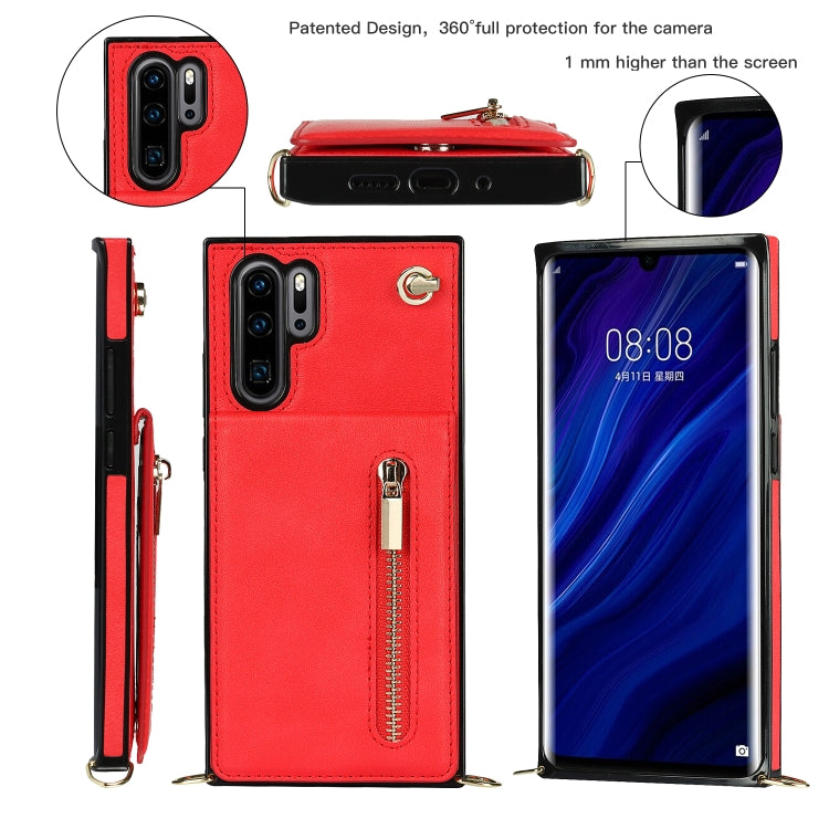 For Huawei P30 Pro Cross-body Zipper Square TPU+PU Back Cover Case with Holder & Card Slots & Wallet & Strap