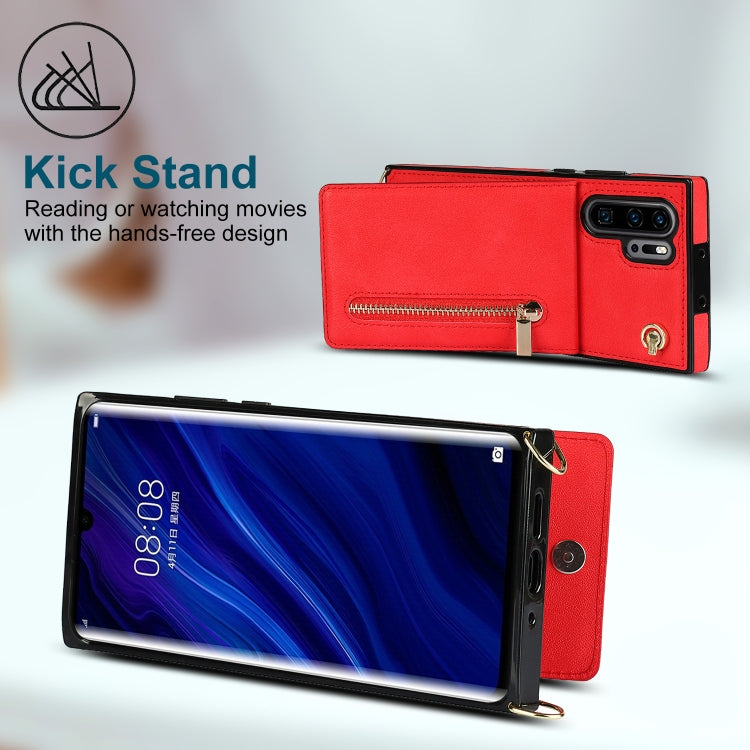 For Huawei P30 Pro Cross-body Zipper Square TPU+PU Back Cover Case with Holder & Card Slots & Wallet & Strap