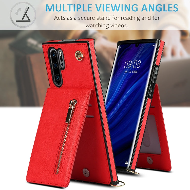 For Huawei P30 Pro Cross-body Zipper Square TPU+PU Back Cover Case with Holder & Card Slots & Wallet & Strap