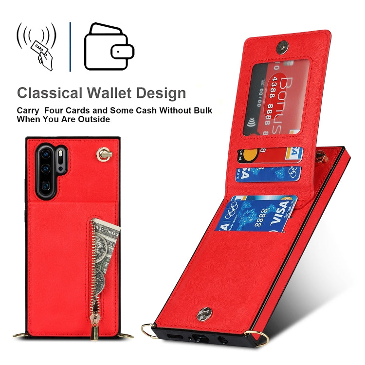 For Huawei P30 Pro Cross-body Zipper Square TPU+PU Back Cover Case with Holder & Card Slots & Wallet & Strap