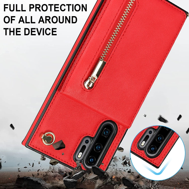 For Huawei P30 Pro Cross-body Zipper Square TPU+PU Back Cover Case with Holder & Card Slots & Wallet & Strap
