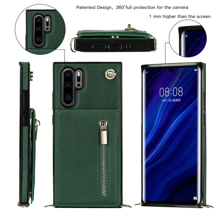 For Huawei P30 Pro Cross-body Zipper Square TPU+PU Back Cover Case with Holder & Card Slots & Wallet & Strap