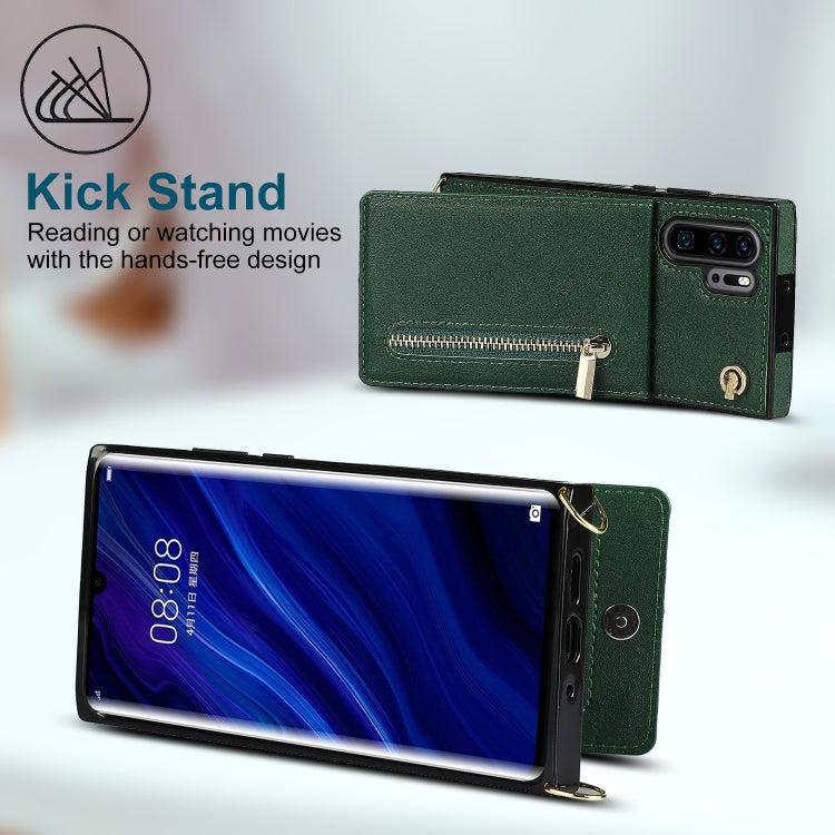 For Huawei P30 Pro Cross-body Zipper Square TPU+PU Back Cover Case with Holder & Card Slots & Wallet & Strap