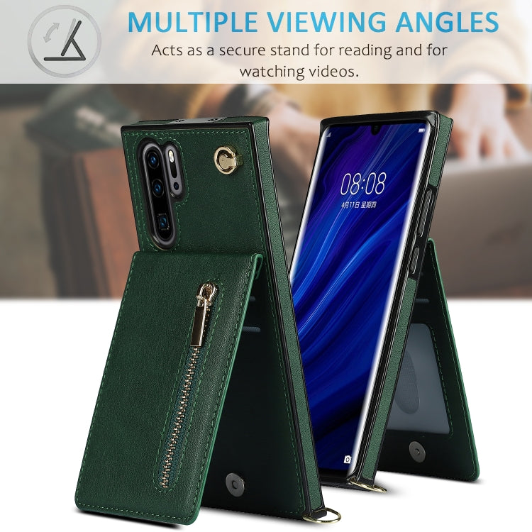 For Huawei P30 Pro Cross-body Zipper Square TPU+PU Back Cover Case with Holder & Card Slots & Wallet & Strap