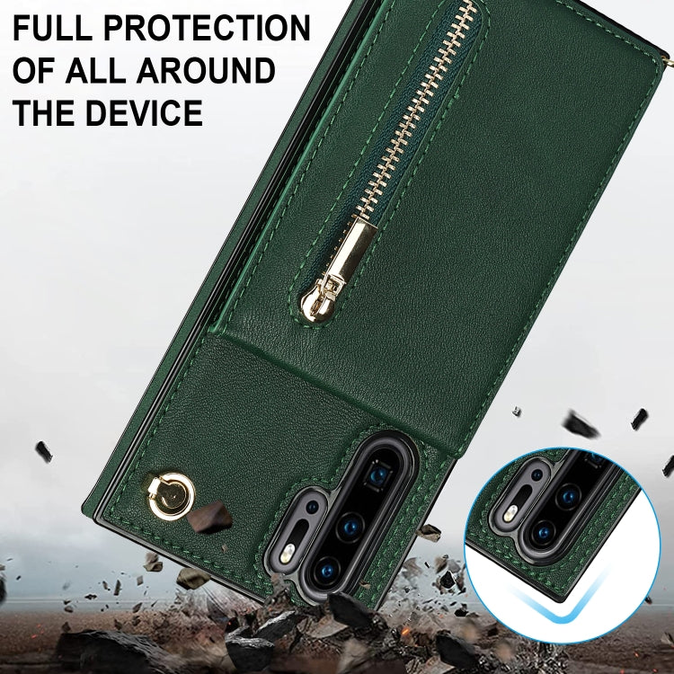For Huawei P30 Pro Cross-body Zipper Square TPU+PU Back Cover Case with Holder & Card Slots & Wallet & Strap
