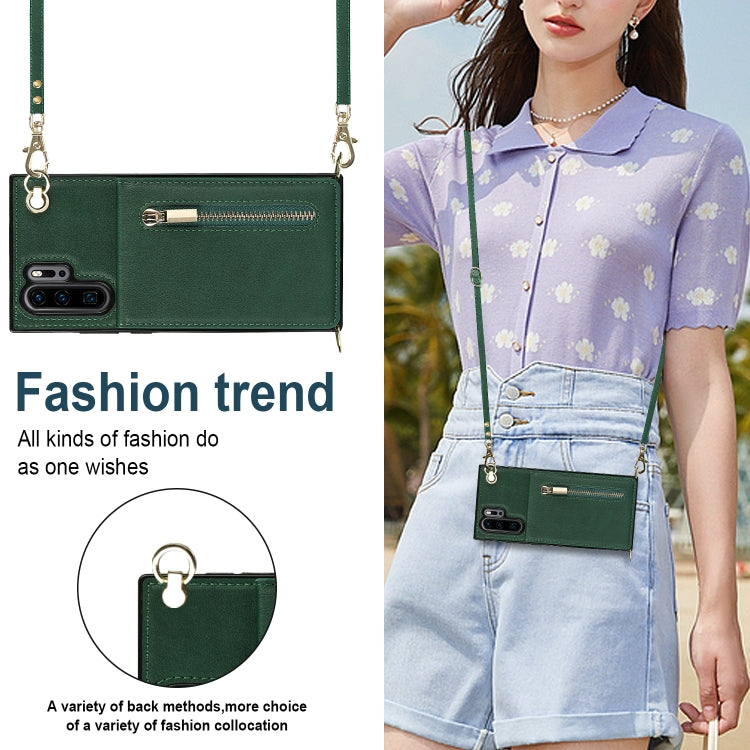 For Huawei P30 Pro Cross-body Zipper Square TPU+PU Back Cover Case with Holder & Card Slots & Wallet & Strap
