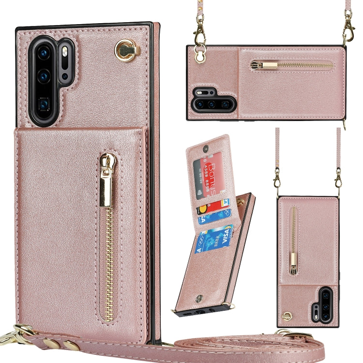 For Huawei P30 Pro Cross-body Zipper Square TPU+PU Back Cover Case with Holder & Card Slots & Wallet & Strap