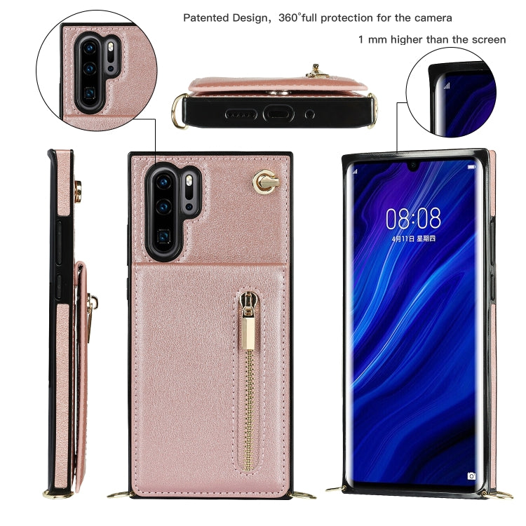 For Huawei P30 Pro Cross-body Zipper Square TPU+PU Back Cover Case with Holder & Card Slots & Wallet & Strap