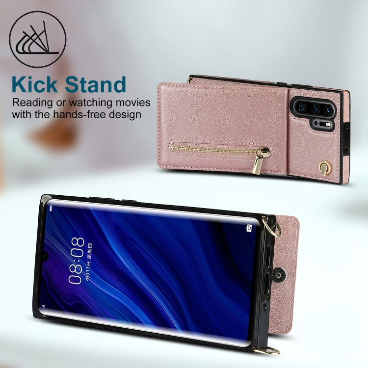 For Huawei P30 Pro Cross-body Zipper Square TPU+PU Back Cover Case with Holder & Card Slots & Wallet & Strap