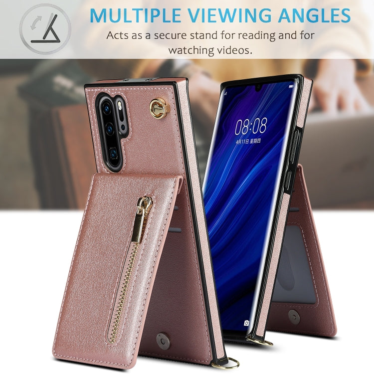 For Huawei P30 Pro Cross-body Zipper Square TPU+PU Back Cover Case with Holder & Card Slots & Wallet & Strap