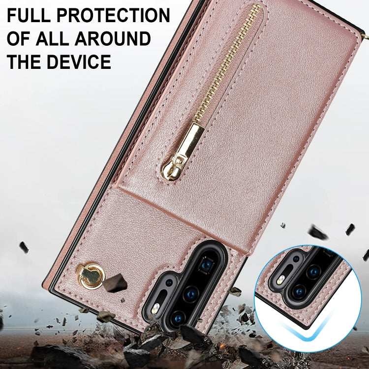 For Huawei P30 Pro Cross-body Zipper Square TPU+PU Back Cover Case with Holder & Card Slots & Wallet & Strap