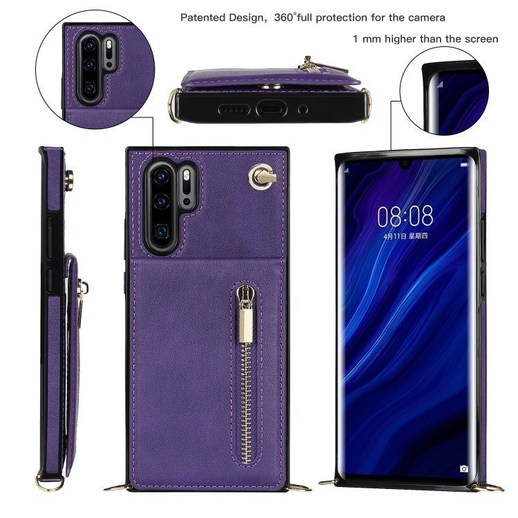 For Huawei P30 Pro Cross-body Zipper Square TPU+PU Back Cover Case with Holder & Card Slots & Wallet & Strap