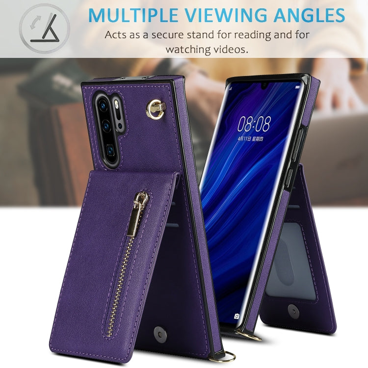 For Huawei P30 Pro Cross-body Zipper Square TPU+PU Back Cover Case with Holder & Card Slots & Wallet & Strap