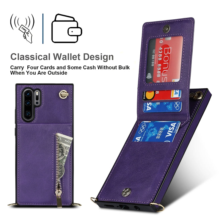 For Huawei P30 Pro Cross-body Zipper Square TPU+PU Back Cover Case with Holder & Card Slots & Wallet & Strap