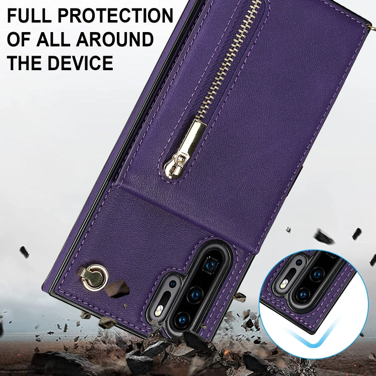 For Huawei P30 Pro Cross-body Zipper Square TPU+PU Back Cover Case with Holder & Card Slots & Wallet & Strap