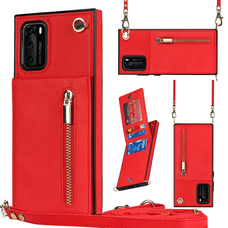 For Huawei P40 Cross-body Zipper Square TPU+PU Back Cover Case with Holder & Card Slots & Wallet & Strap