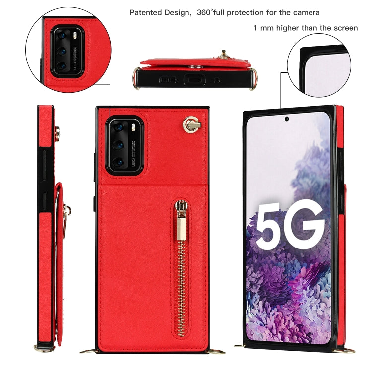 For Huawei P40 Cross-body Zipper Square TPU+PU Back Cover Case with Holder & Card Slots & Wallet & Strap