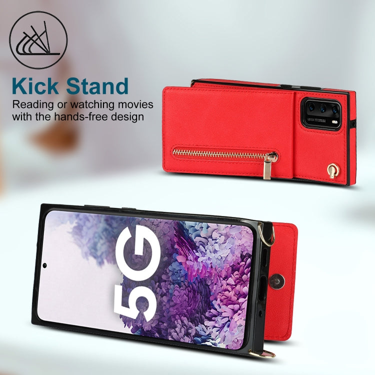 For Huawei P40 Cross-body Zipper Square TPU+PU Back Cover Case with Holder & Card Slots & Wallet & Strap