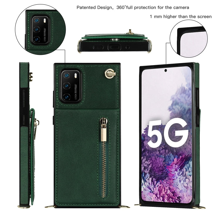For Huawei P40 Cross-body Zipper Square TPU+PU Back Cover Case with Holder & Card Slots & Wallet & Strap