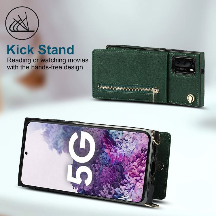 For Huawei P40 Cross-body Zipper Square TPU+PU Back Cover Case with Holder & Card Slots & Wallet & Strap