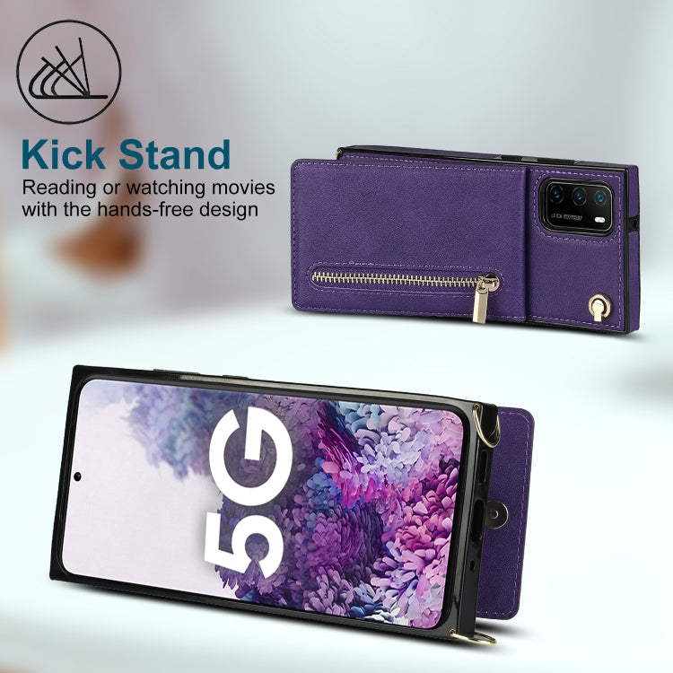 For Huawei P40 Cross-body Zipper Square TPU+PU Back Cover Case with Holder & Card Slots & Wallet & Strap