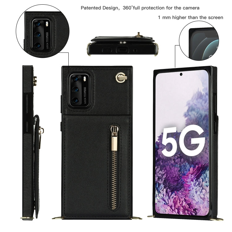 For Huawei P40 Pro Cross-body Zipper Square TPU+PU Back Cover Case with Holder & Card Slots & Wallet & Strap