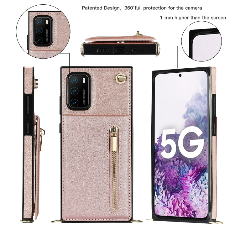 For Huawei P40 Pro Cross-body Zipper Square TPU+PU Back Cover Case with Holder & Card Slots & Wallet & Strap